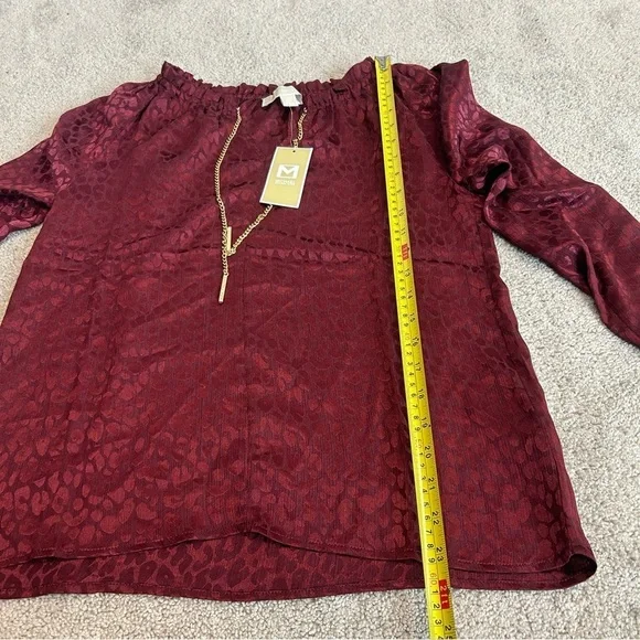 Michael Michael Kors red burgundy leopard cheetah print gold tone chain blouse - Picture 9 of 11
